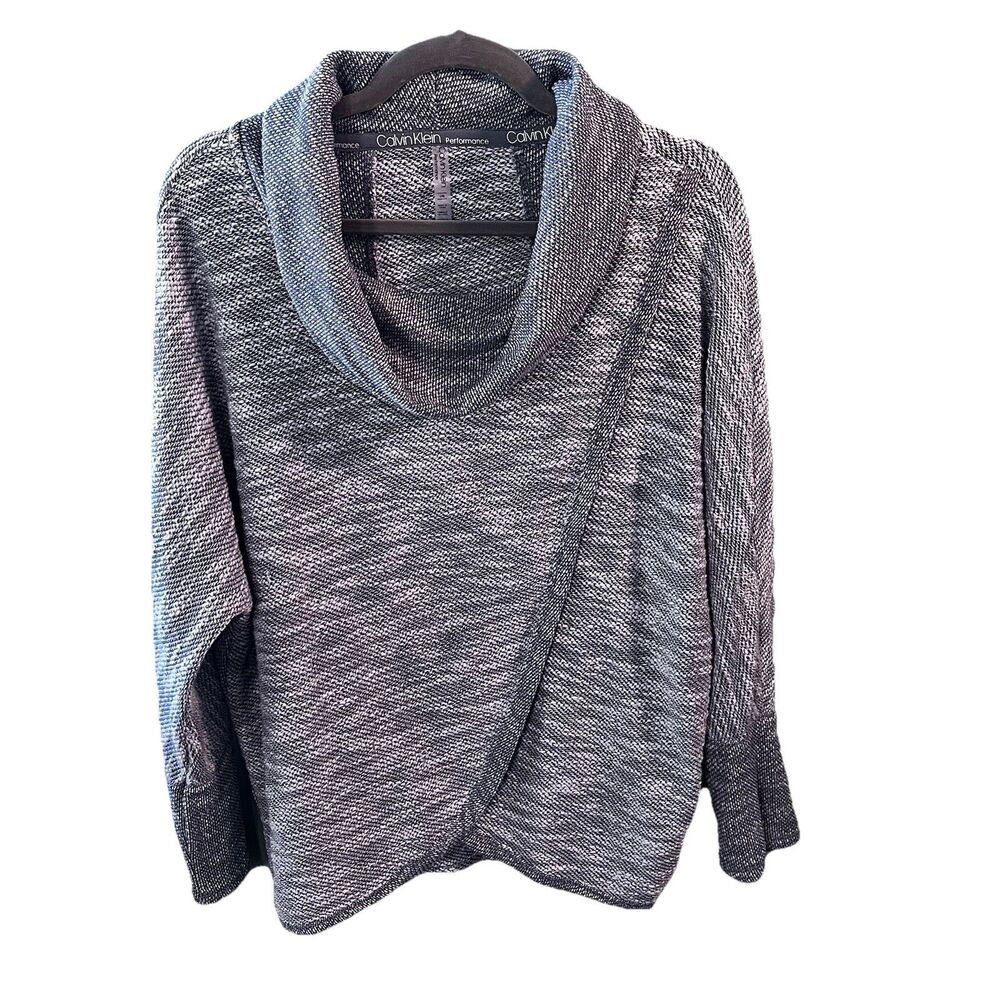 Calvin Klein Performance Women's Blue White Cowl Neck Sweater Long Sleeve Large